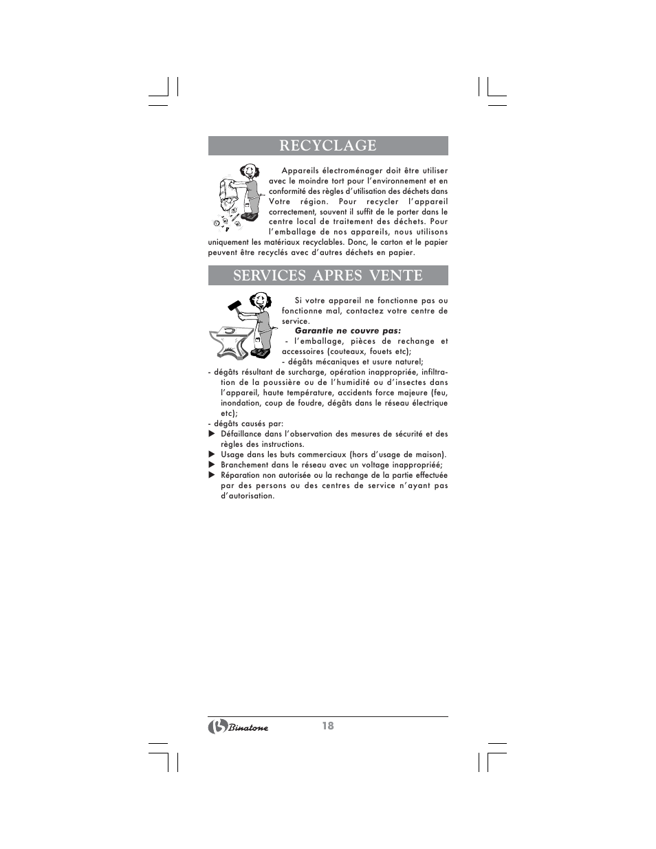 Recyclage, Services apres vente | Binatone MRFP-8807 User Manual | Page 18 / 36