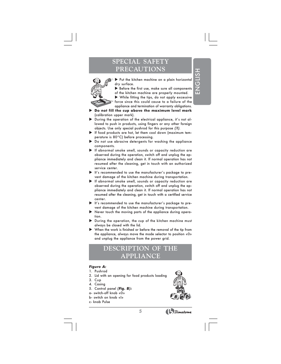 English special safety precautions, Description of the appliance | Binatone MRFP-8807 User Manual | Page 5 / 36