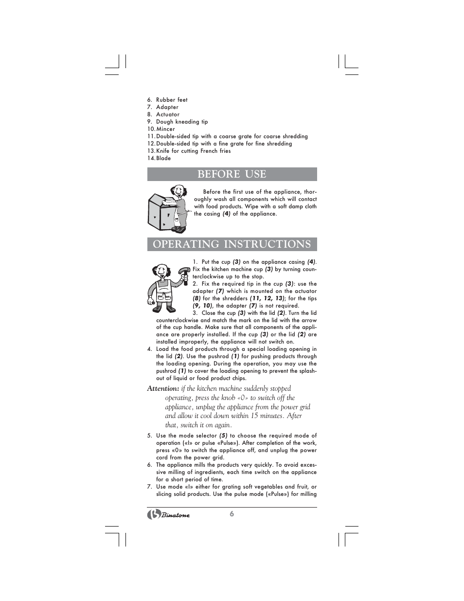 Before use, Operating instructions | Binatone MRFP-8807 User Manual | Page 6 / 36