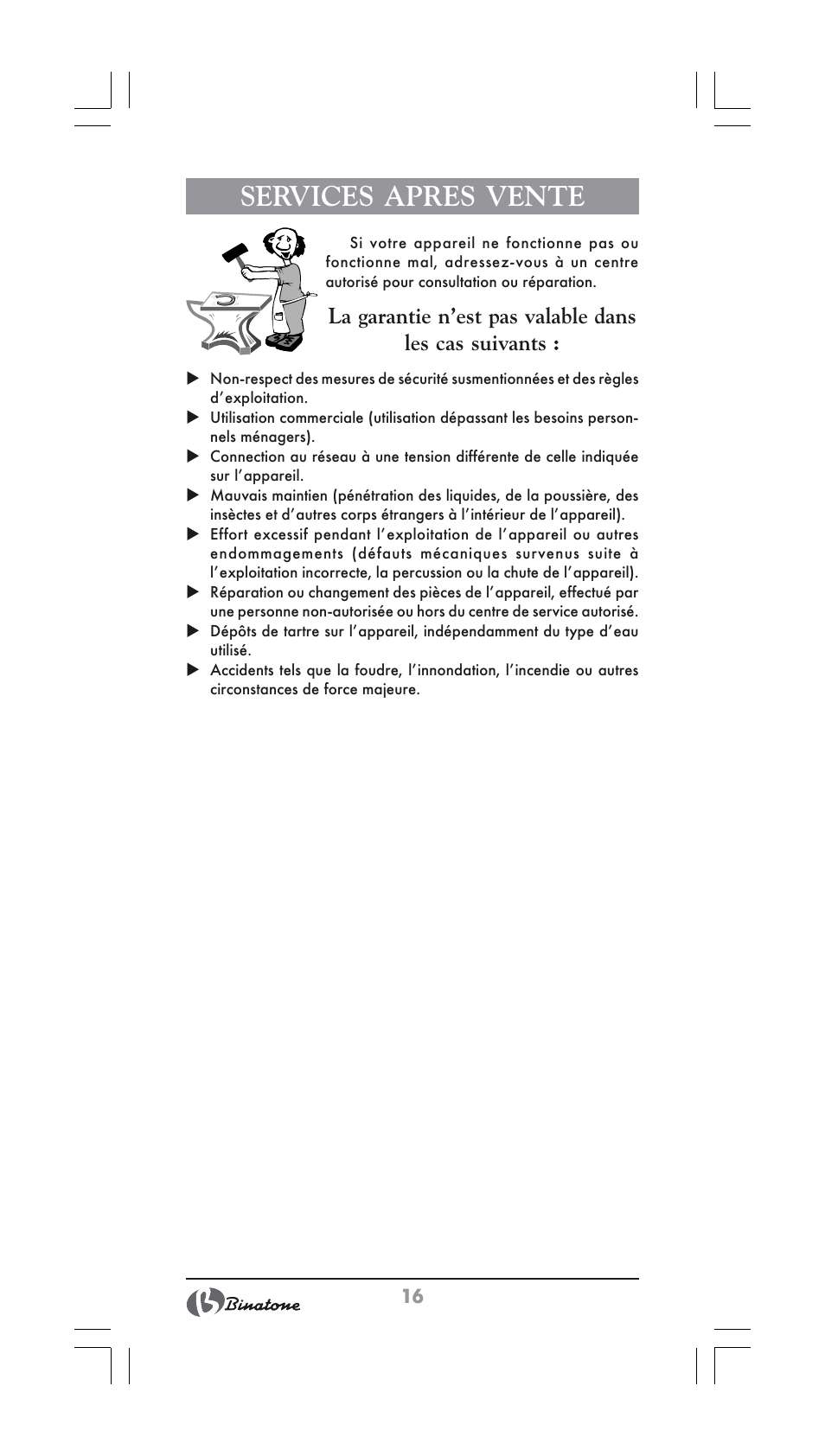 Services apres vente | Binatone ST-900X User Manual | Page 16 / 34