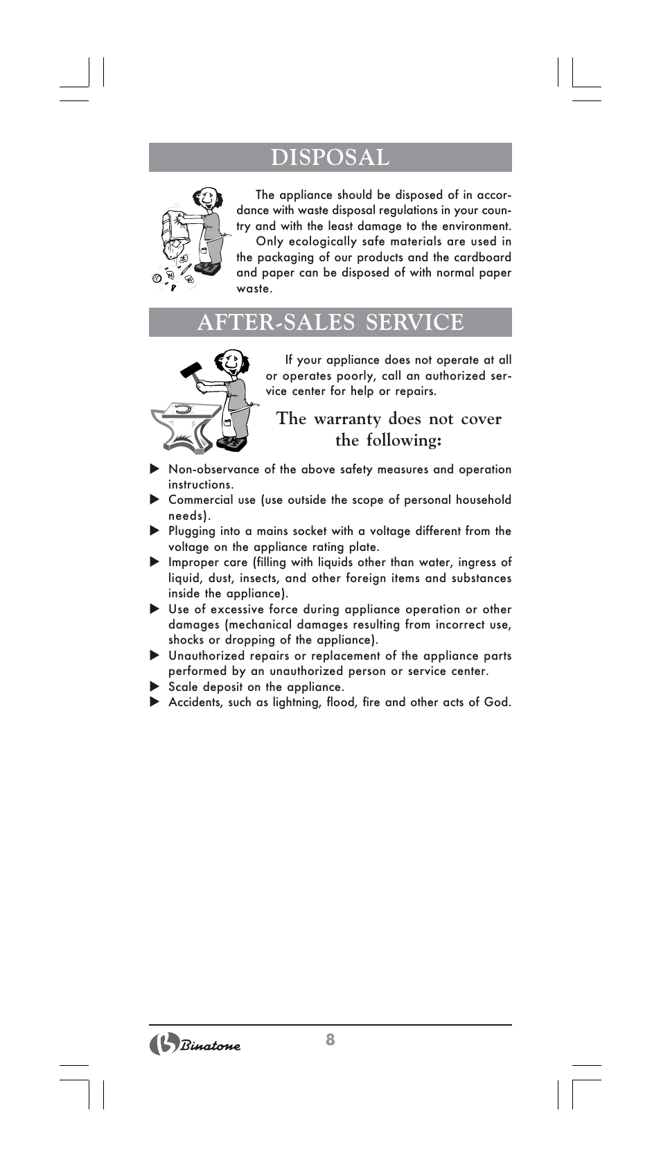 Disposal, After-sales service | Binatone GK-1700 User Manual | Page 8 / 30