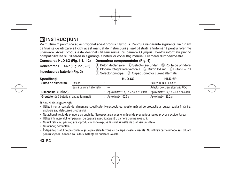 Instrucţiuni | Olympus HLD-6 User Manual | Page 40 / 58