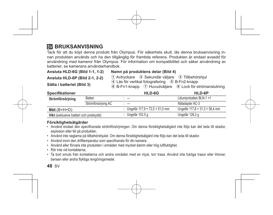 Bruksanvisning | Olympus HLD-6 User Manual | Page 46 / 58