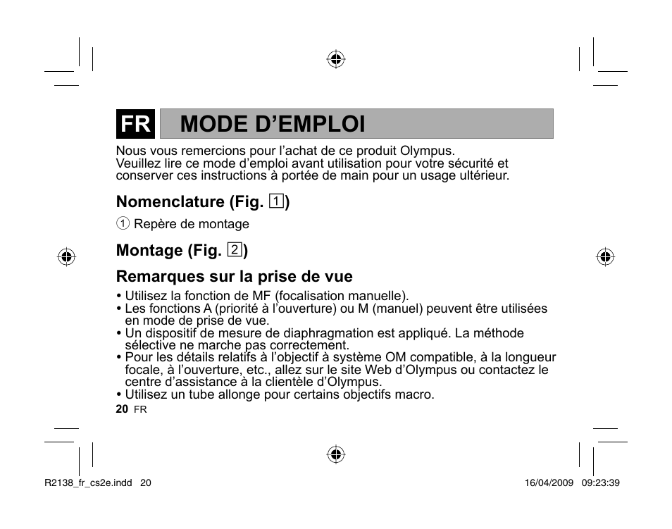 Mode d’emploi | Olympus MF-2 User Manual | Page 18 / 66