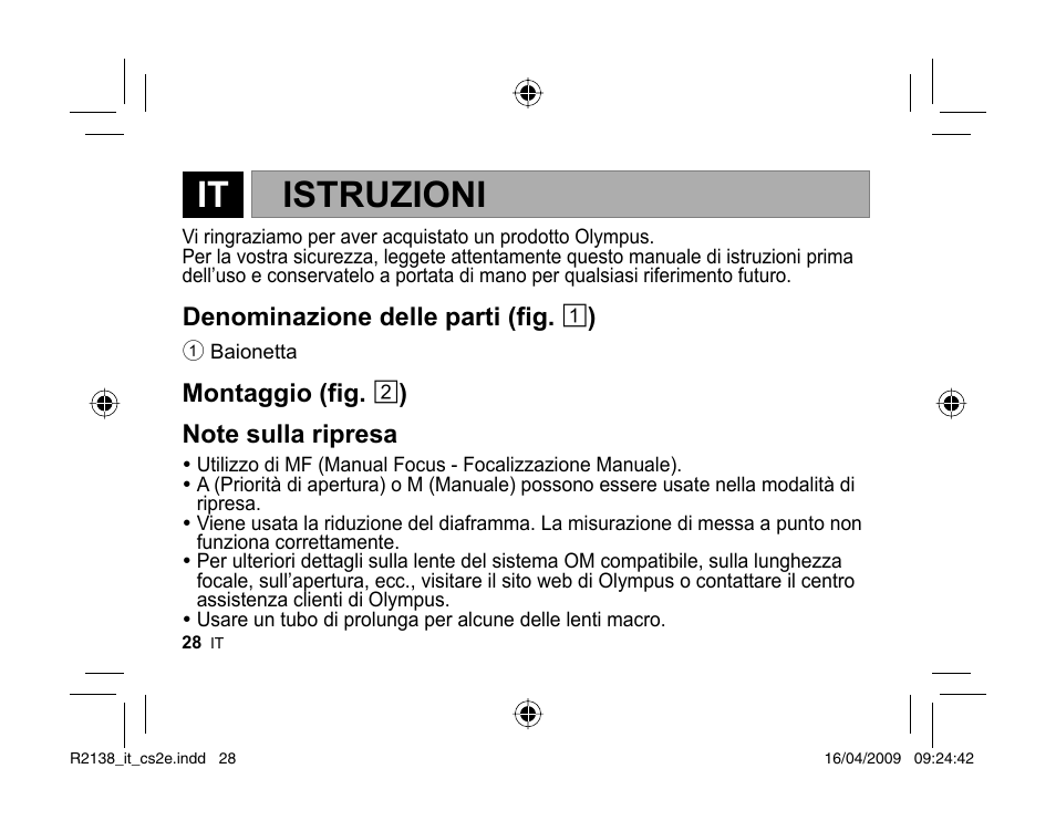 Istruzioni | Olympus MF-2 User Manual | Page 26 / 66