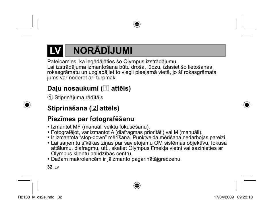 Norādījumi | Olympus MF-2 User Manual | Page 30 / 66