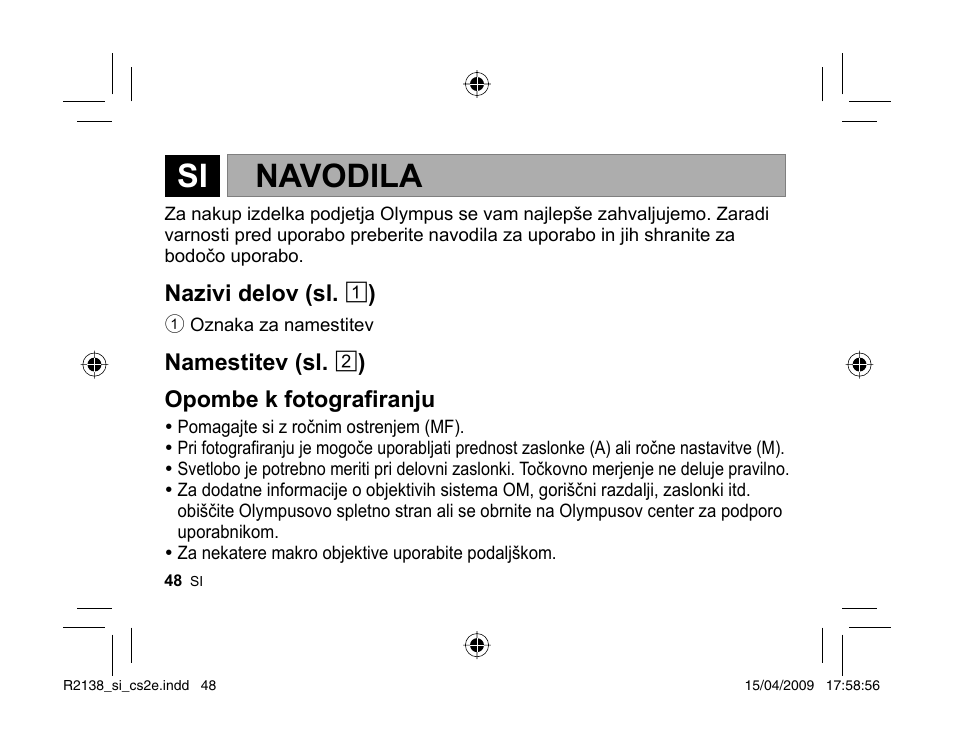 Navodila | Olympus MF-2 User Manual | Page 46 / 66