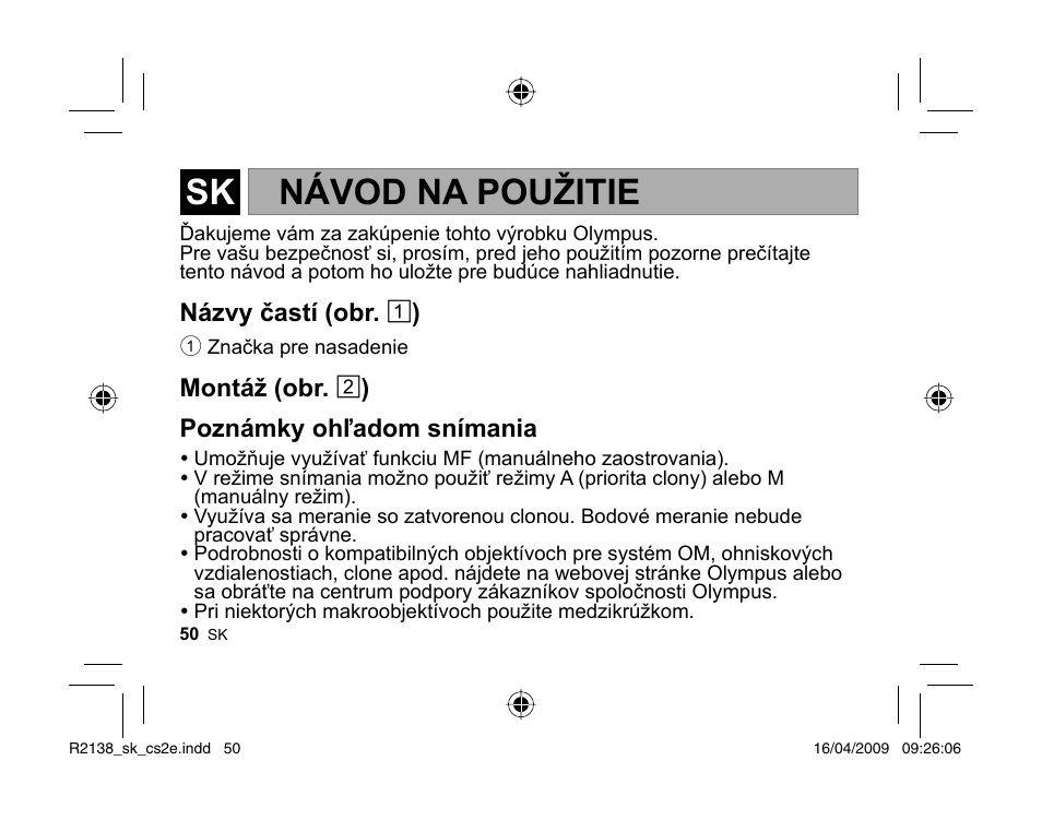 Návod na použitie | Olympus MF-2 User Manual | Page 48 / 66