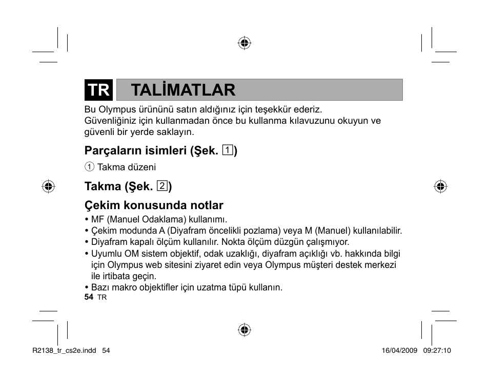 Talimatlar | Olympus MF-2 User Manual | Page 52 / 66