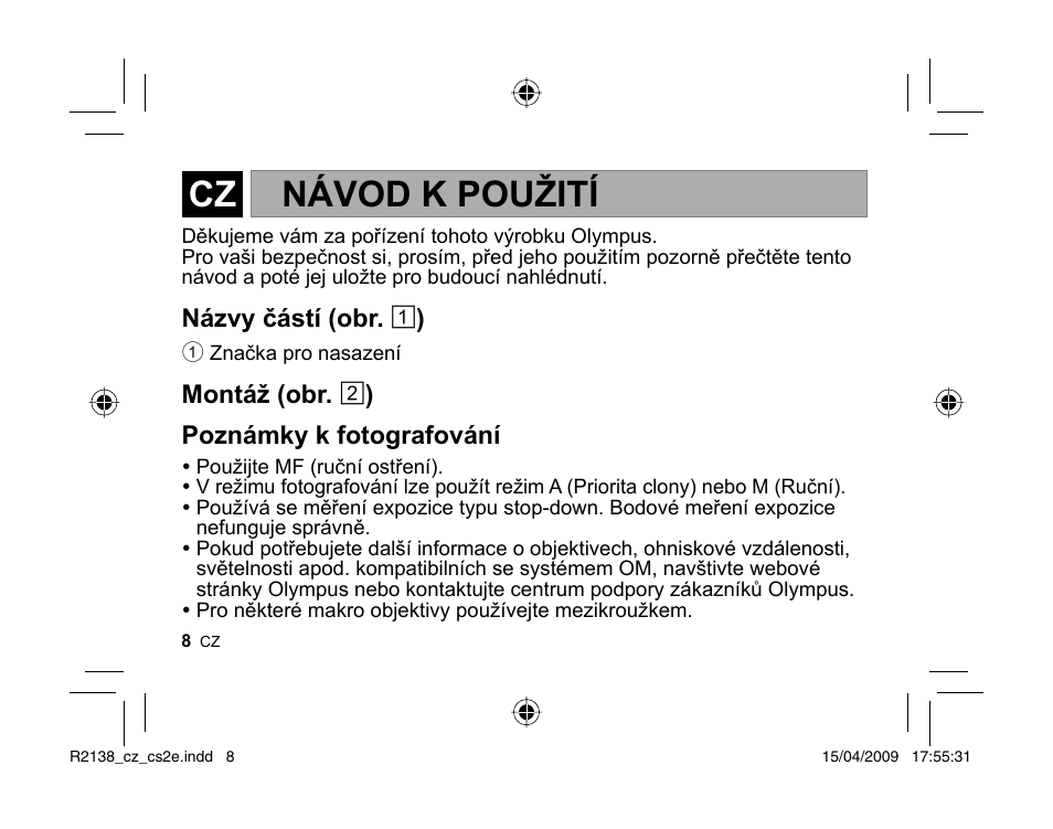Návod k použití | Olympus MF-2 User Manual | Page 6 / 66