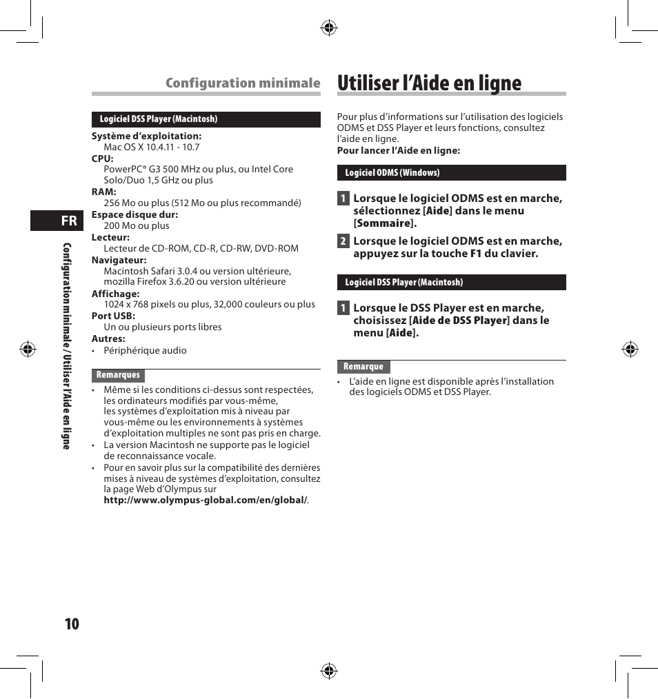 Utiliser l’aide en ligne, Configuration minimale | Olympus AS-7000 User Manual | Page 10 / 40