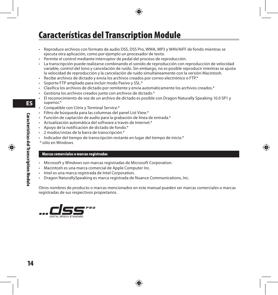 Características del transcription module | Olympus AS-7000 User Manual | Page 14 / 40