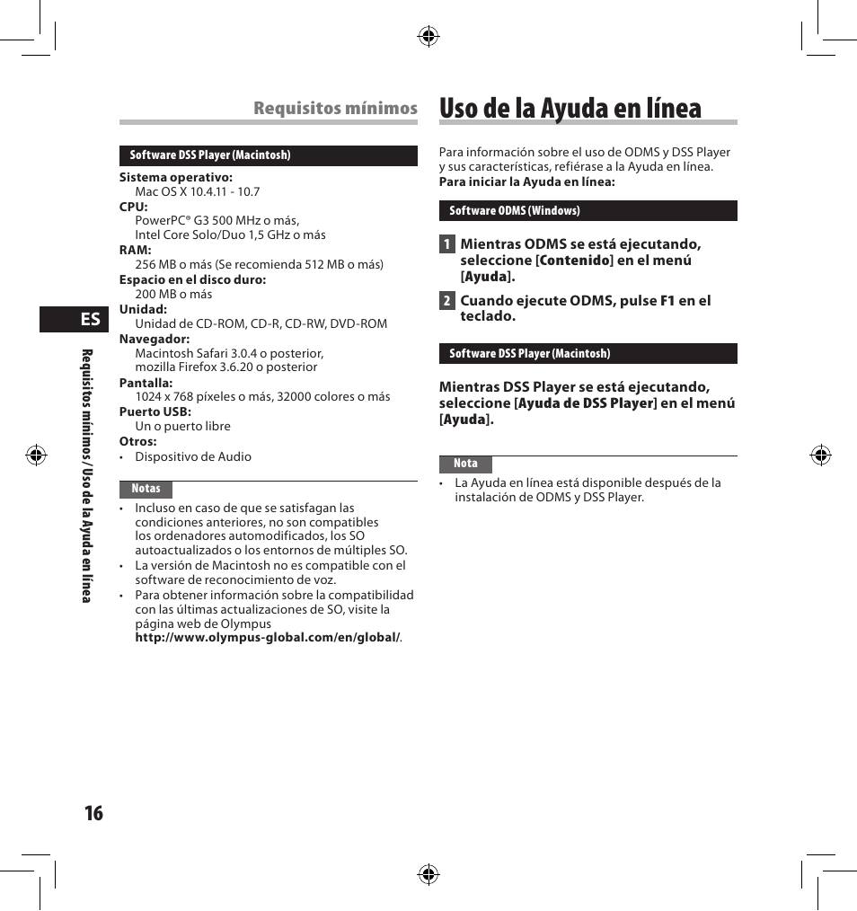 Uso de la ayuda en línea, Requisitos mínimos | Olympus AS-7000 User Manual | Page 16 / 40