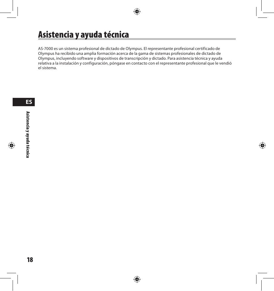 Asistencia y ayuda técnica | Olympus AS-7000 User Manual | Page 18 / 40