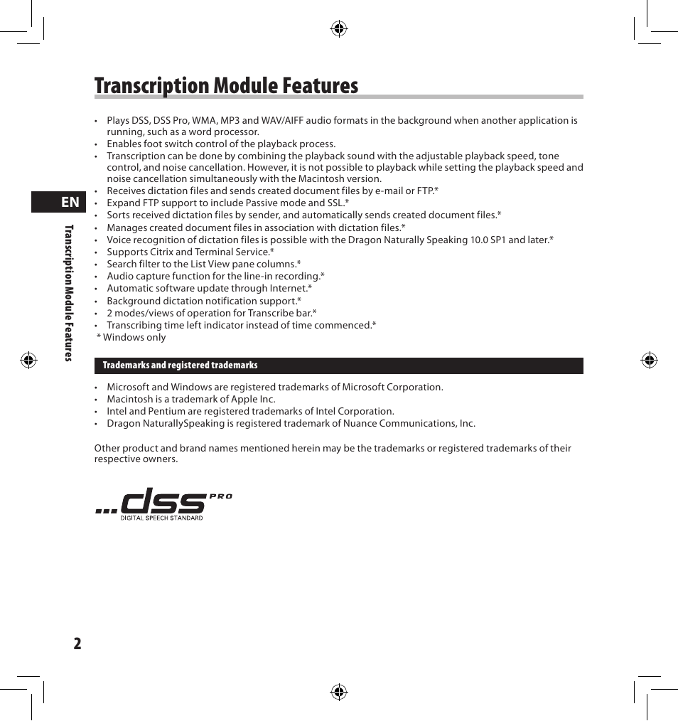 Transcription module features | Olympus AS-7000 User Manual | Page 2 / 40