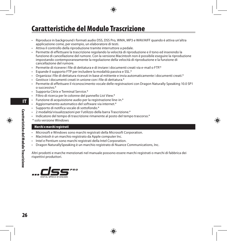 Caratteristiche del modulo trascrizione | Olympus AS-7000 User Manual | Page 26 / 40