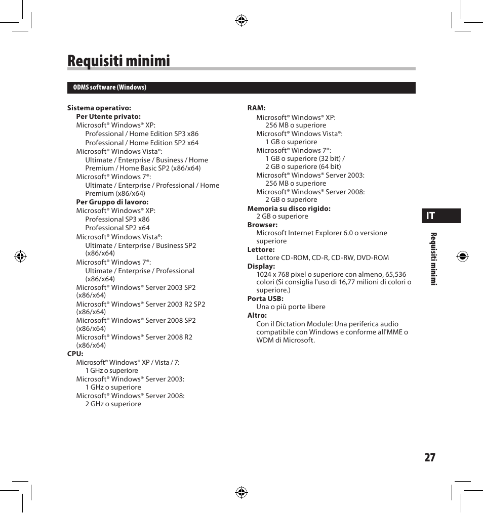 Requisiti minimi | Olympus AS-7000 User Manual | Page 27 / 40