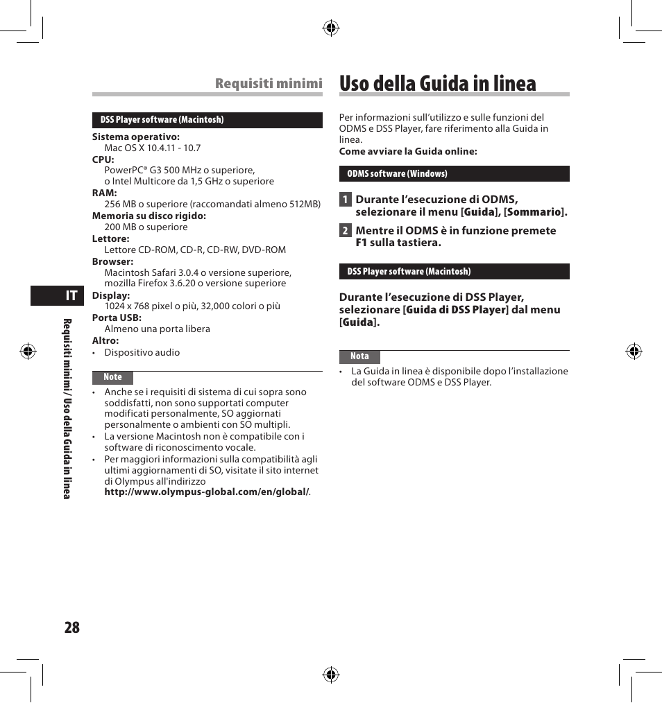 Uso della guida in linea, Requisiti minimi | Olympus AS-7000 User Manual | Page 28 / 40