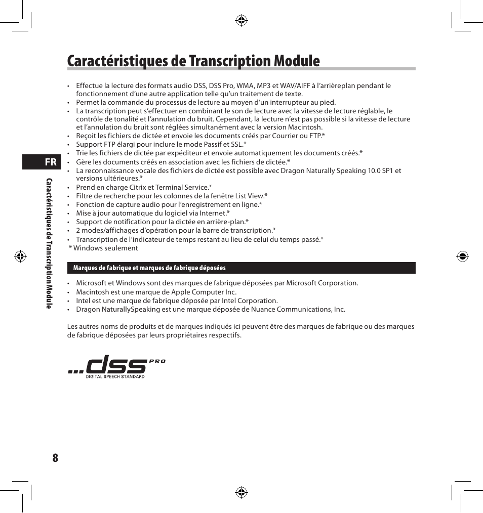 Caractéristiques de transcription module | Olympus AS-7000 User Manual | Page 8 / 40