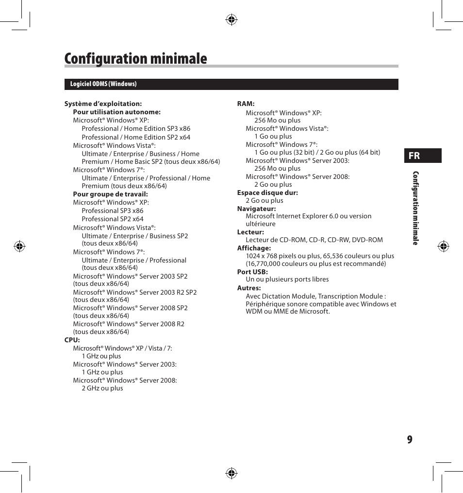 Configuration minimale | Olympus AS-7000 User Manual | Page 9 / 40