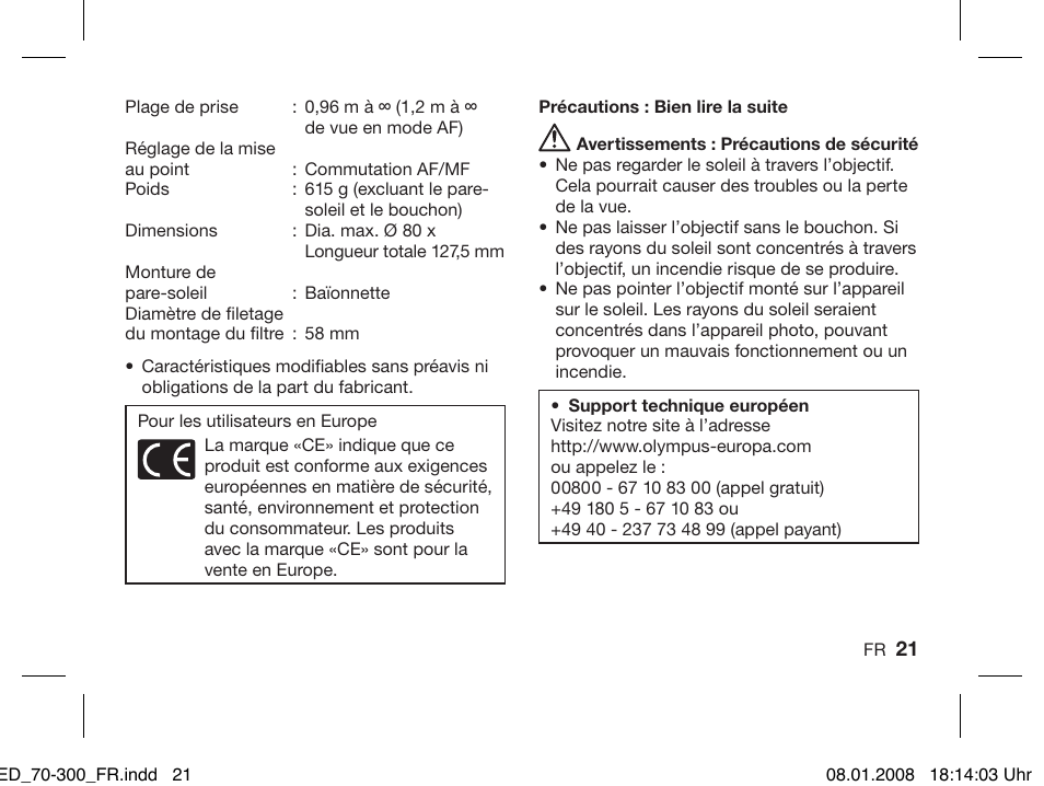 Olympus ZUIKO DIGITAL ED 70-300mm 1:4.0-5.6 User Manual | Page 19 / 58