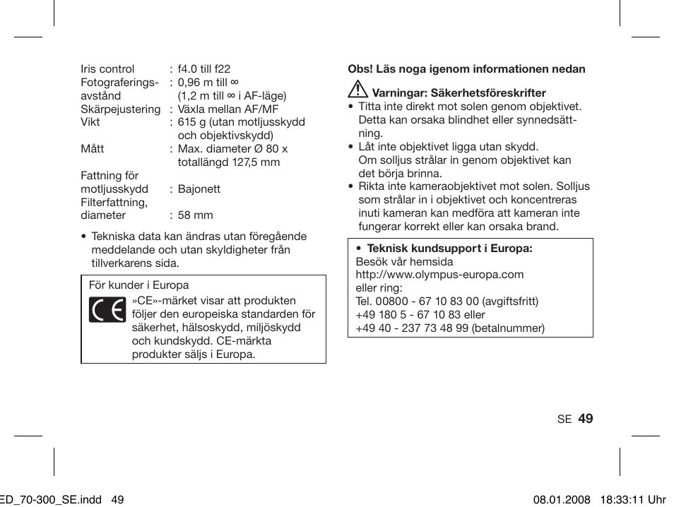 Olympus ZUIKO DIGITAL ED 70-300mm 1:4.0-5.6 User Manual | Page 47 / 58