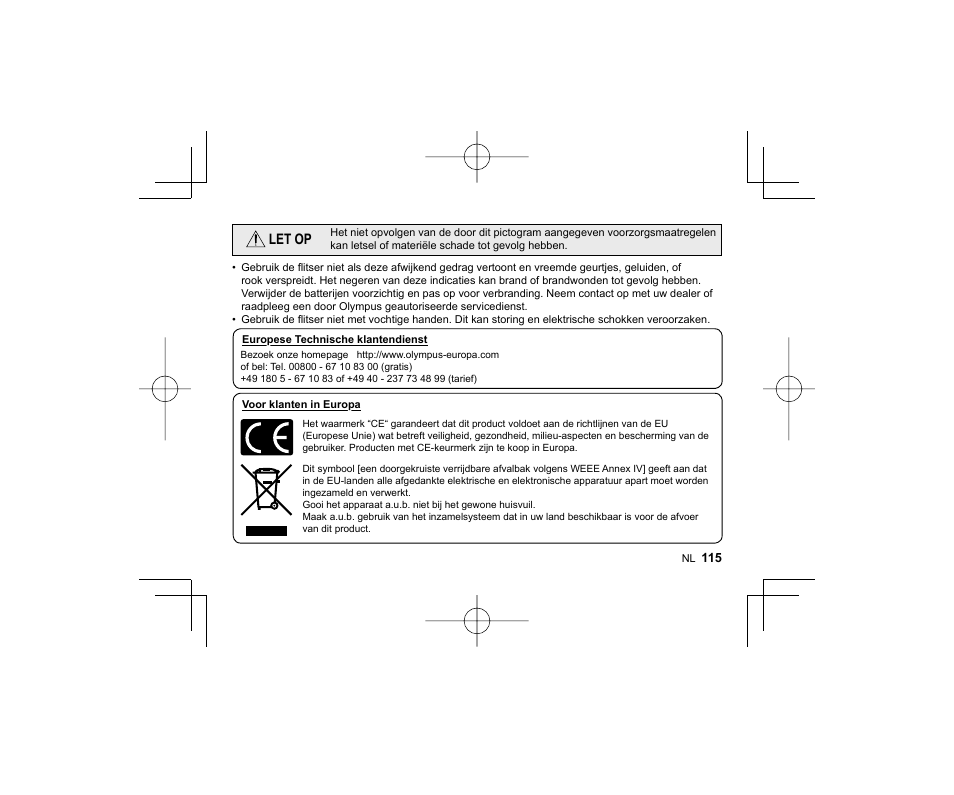 Let op | Olympus FL-14 User Manual | Page 113 / 162