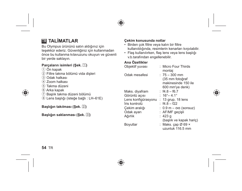 26_l1045_e_tr.indd, Talimatlar | Olympus M.ZUIKO DIGITAL ED 75-300mm 1:4.8-6.7 II User Manual | Page 52 / 58