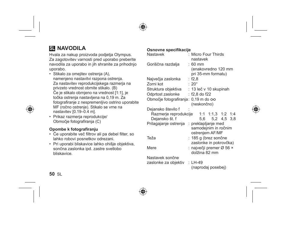 24_l1035_e_sl.indd, Navodila | Olympus M.ZUIKO DIGITAL ED 60mm 1:2.8 Macro User Manual | Page 48 / 58