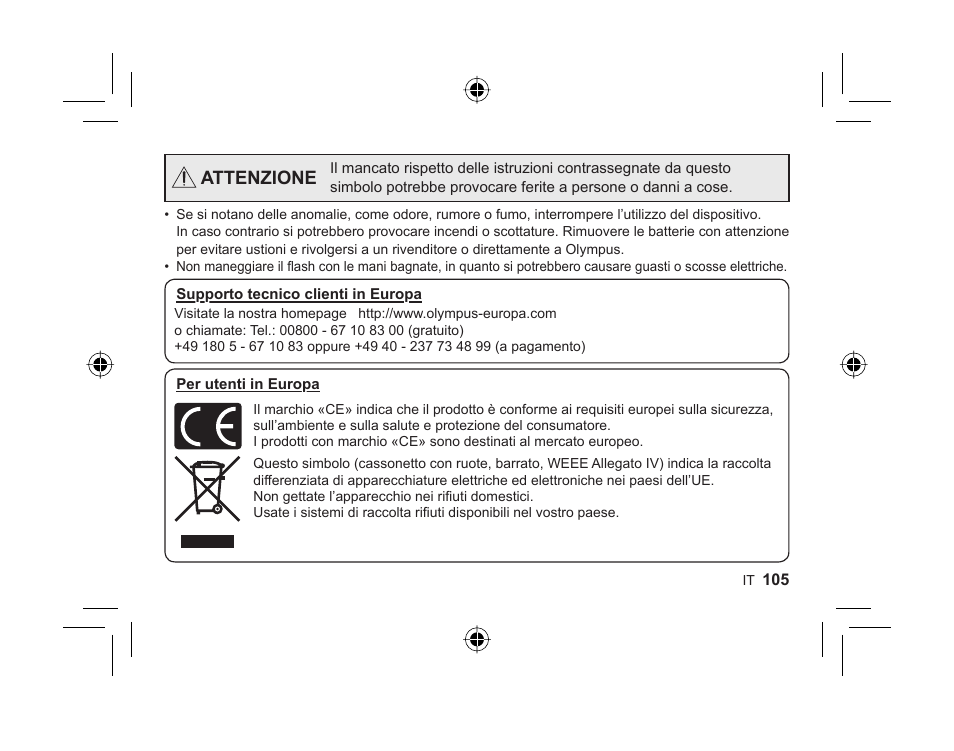 Attenzione | Olympus FL-300R User Manual | Page 103 / 162