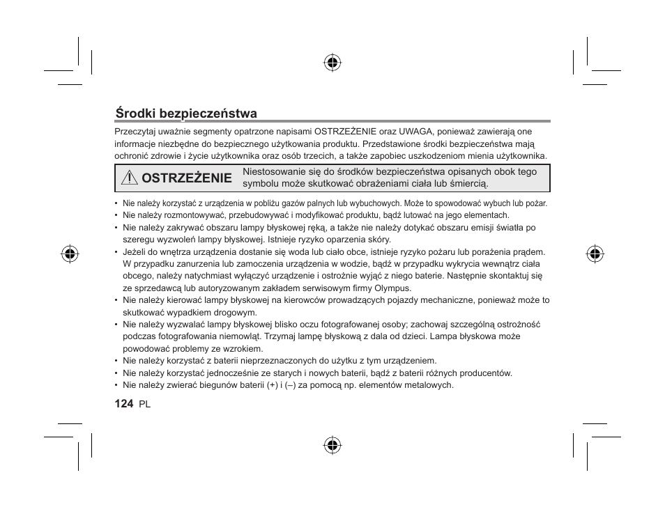 Środki bezpieczeństwa, Ostrzeżenie | Olympus FL-300R User Manual | Page 122 / 162