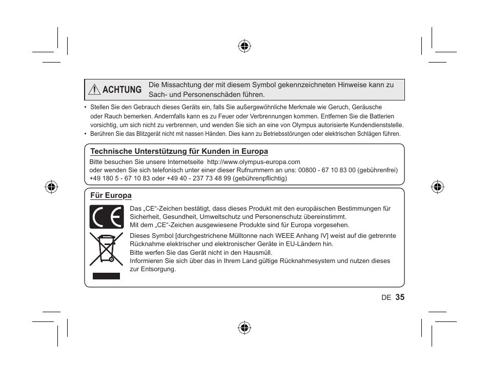 Achtung | Olympus FL-300R User Manual | Page 33 / 162