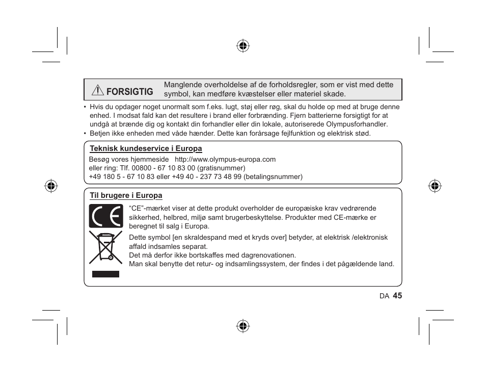 Forsigtig | Olympus FL-300R User Manual | Page 43 / 162