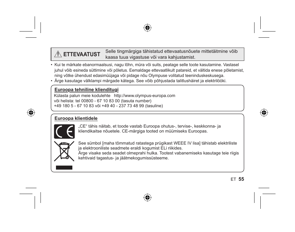 Ettevaatust | Olympus FL-300R User Manual | Page 53 / 162