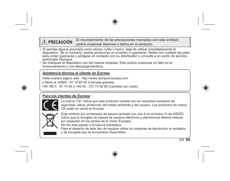 Precaución | Olympus FL-300R User Manual | Page 63 / 162