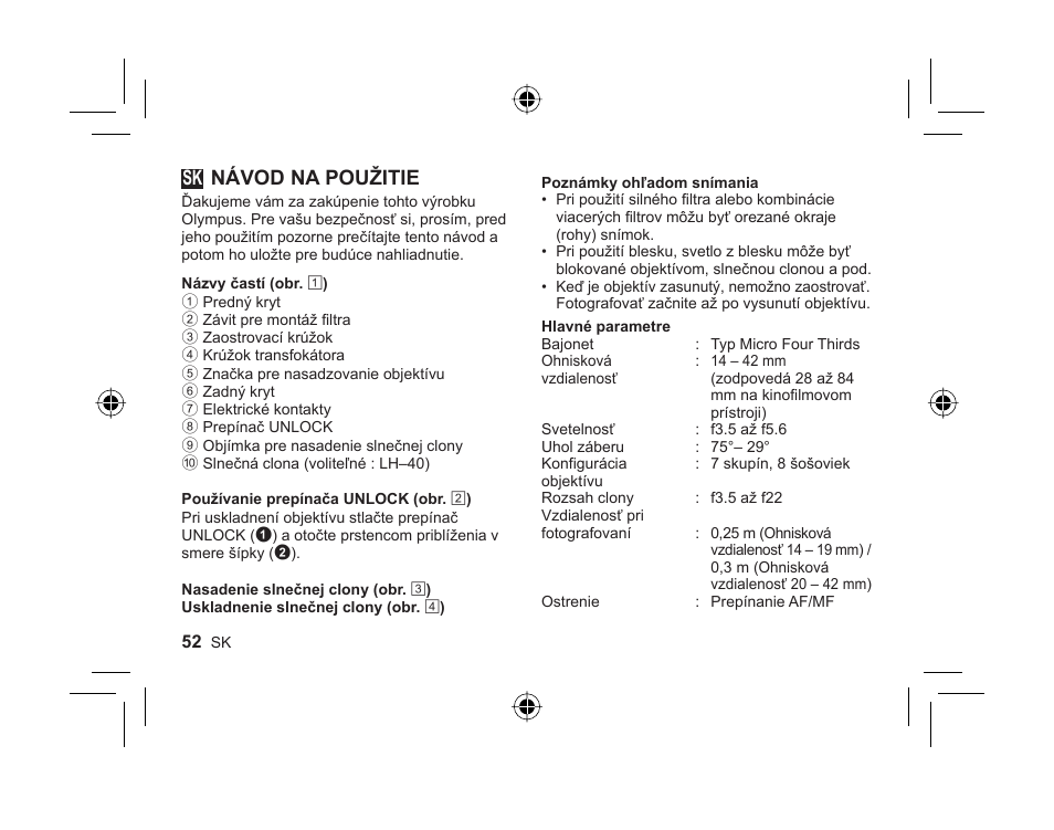L1027_e_sk_cs2e_100202.pdf, Návod na použitie | Olympus M.ZUIKO DIGITAL ED 14-42mm 1:3.5-5.6 II User Manual | Page 50 / 66