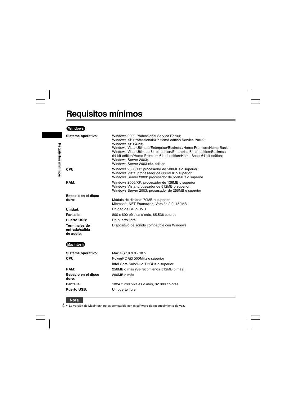 Requisitos mínimos | Olympus AS-5000 User Manual | Page 30 / 81