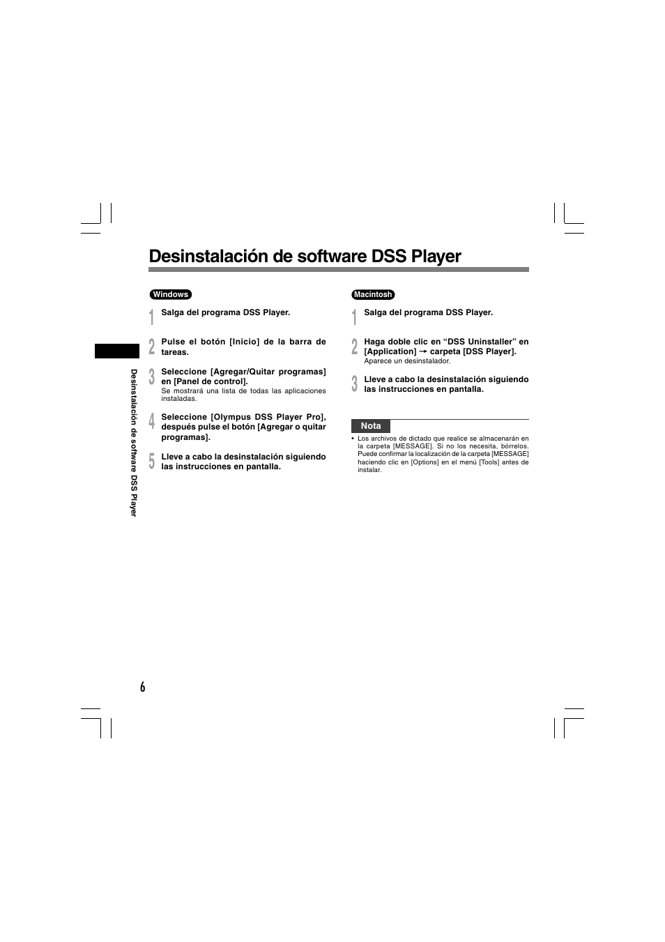 Desinstalación de software dss player | Olympus AS-5000 User Manual | Page 32 / 81