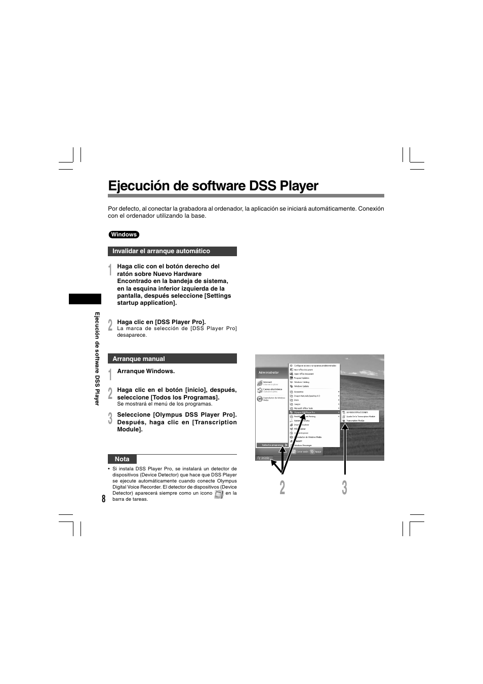 Ejecución de software dss player | Olympus AS-5000 User Manual | Page 34 / 81