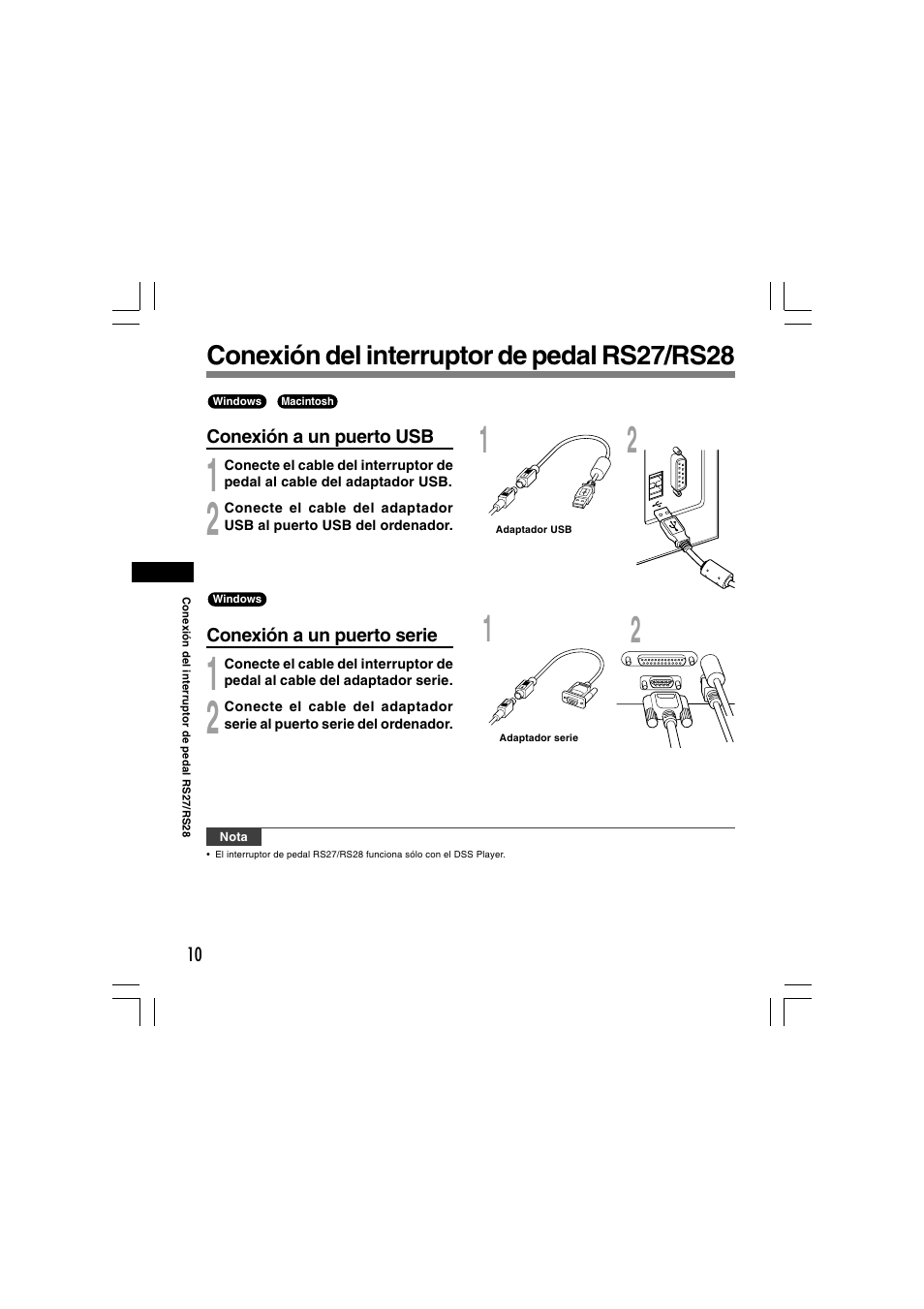 Conexión del interruptor de pedal rs27/rs28 | Olympus AS-5000 User Manual | Page 36 / 81