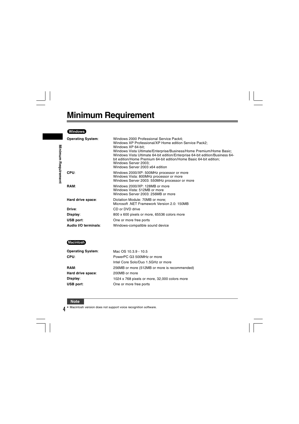 Minimum requirement | Olympus AS-5000 User Manual | Page 4 / 81