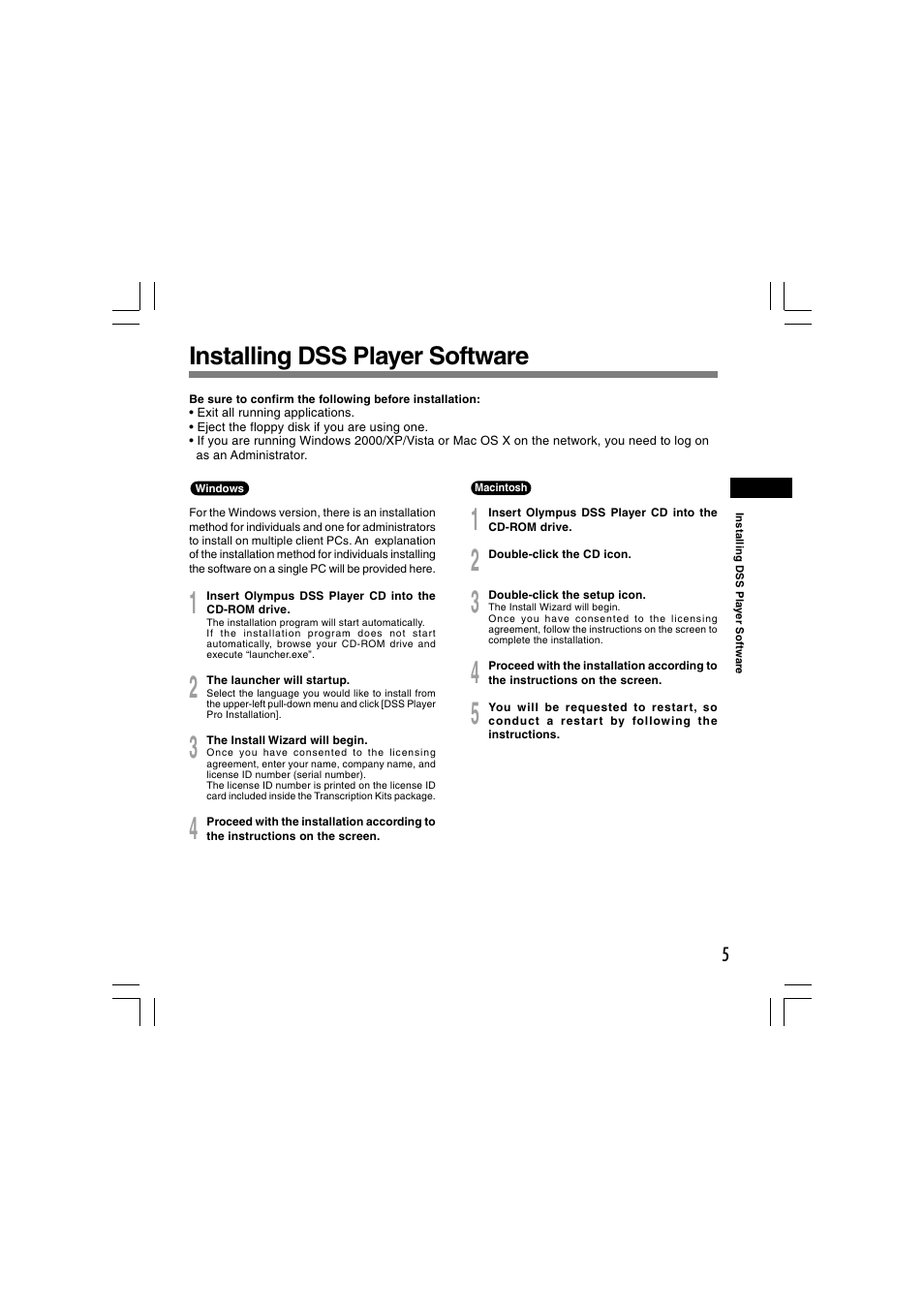 Installing dss player software | Olympus AS-5000 User Manual | Page 5 / 81