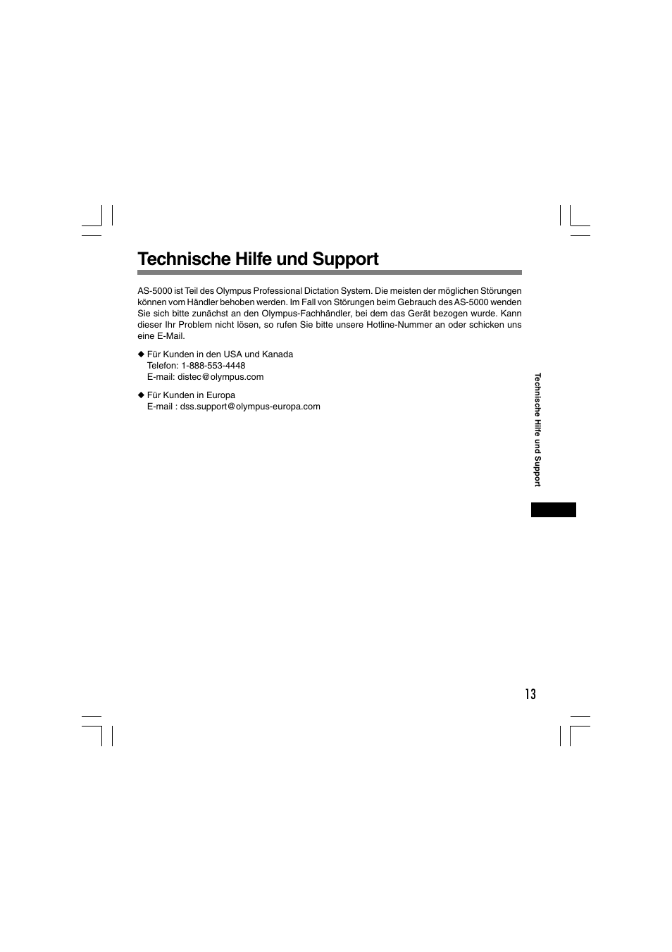 Technische hilfe und support | Olympus AS-5000 User Manual | Page 52 / 81