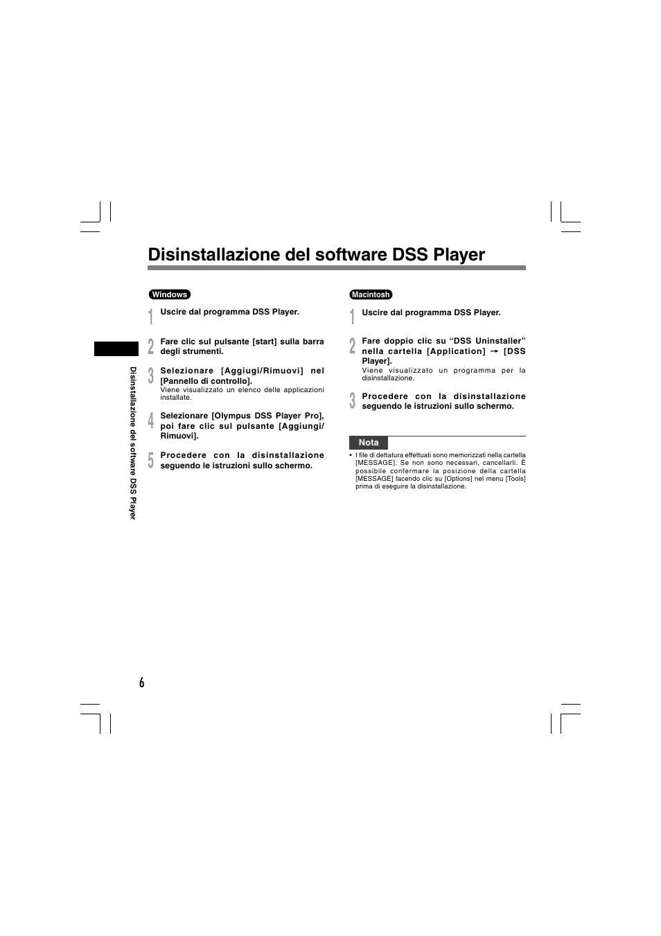 Disinstallazione del software dss player | Olympus AS-5000 User Manual | Page 58 / 81