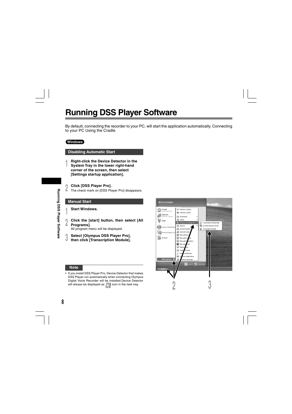 Running dss player software | Olympus AS-5000 User Manual | Page 8 / 81