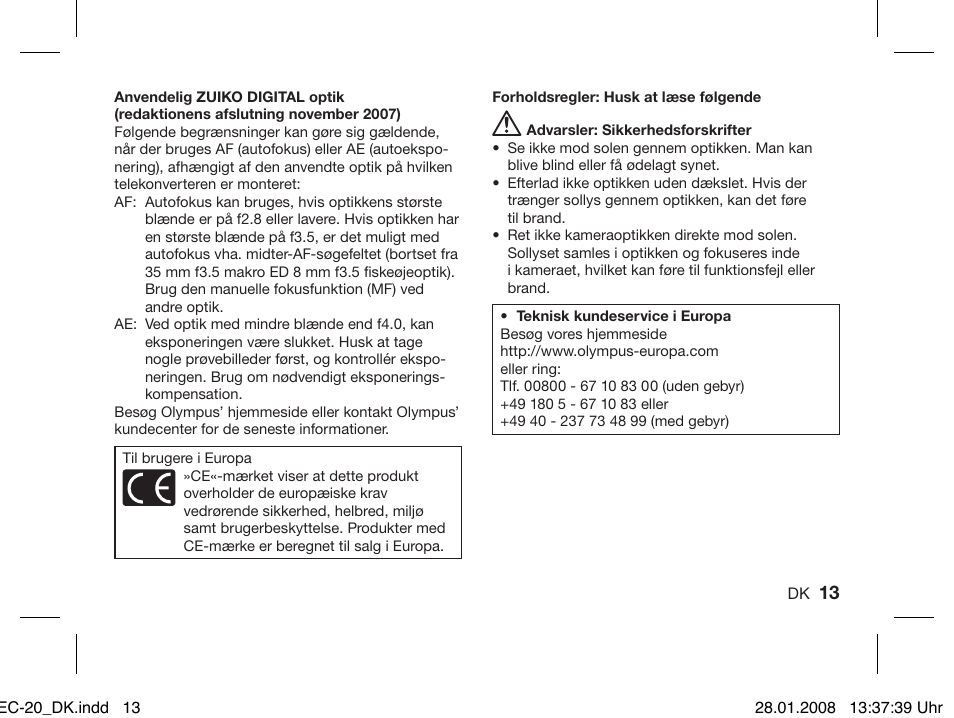 Olympus ZUIKO DIGITAL 2.0x Telekonverter EC-20 User Manual | Page 11 / 58