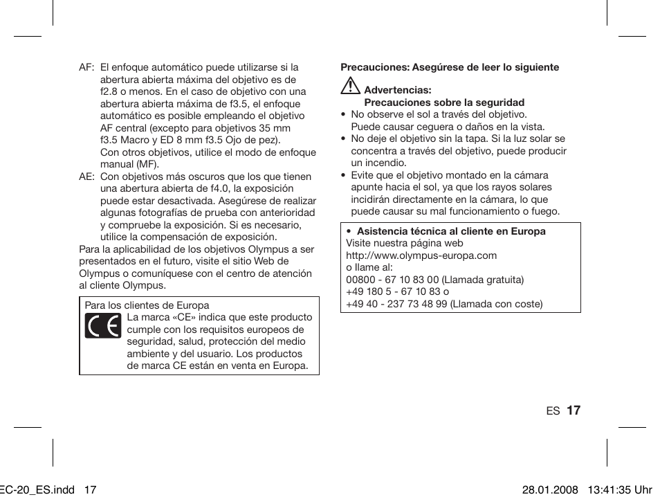 Olympus ZUIKO DIGITAL 2.0x Telekonverter EC-20 User Manual | Page 15 / 58