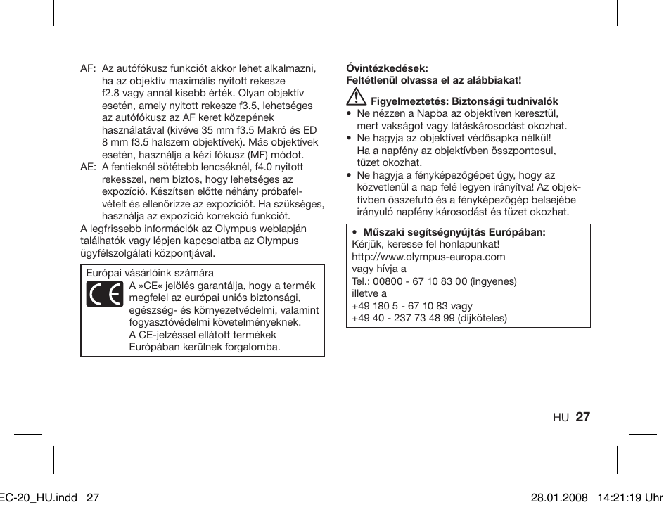 Olympus ZUIKO DIGITAL 2.0x Telekonverter EC-20 User Manual | Page 25 / 58