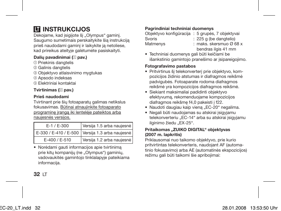 Instrukcijos | Olympus ZUIKO DIGITAL 2.0x Telekonverter EC-20 User Manual | Page 30 / 58