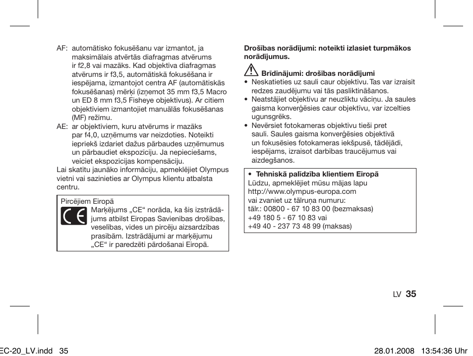 Olympus ZUIKO DIGITAL 2.0x Telekonverter EC-20 User Manual | Page 33 / 58